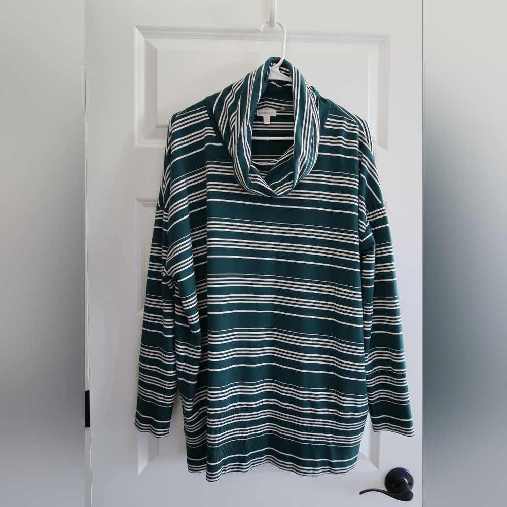 Garnet Hill striped knit tunic, cowl neck, oversized, drop shoulder top XL